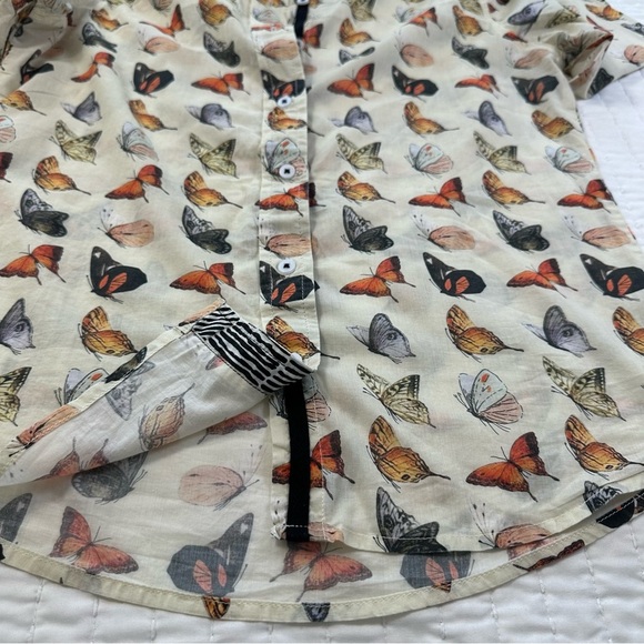 TIZZIE 100% COTTON 3/4 SLEEVE ROME SHIRT NEUTRAL BUTTERFLIES VOILE - Picture 12 of 14